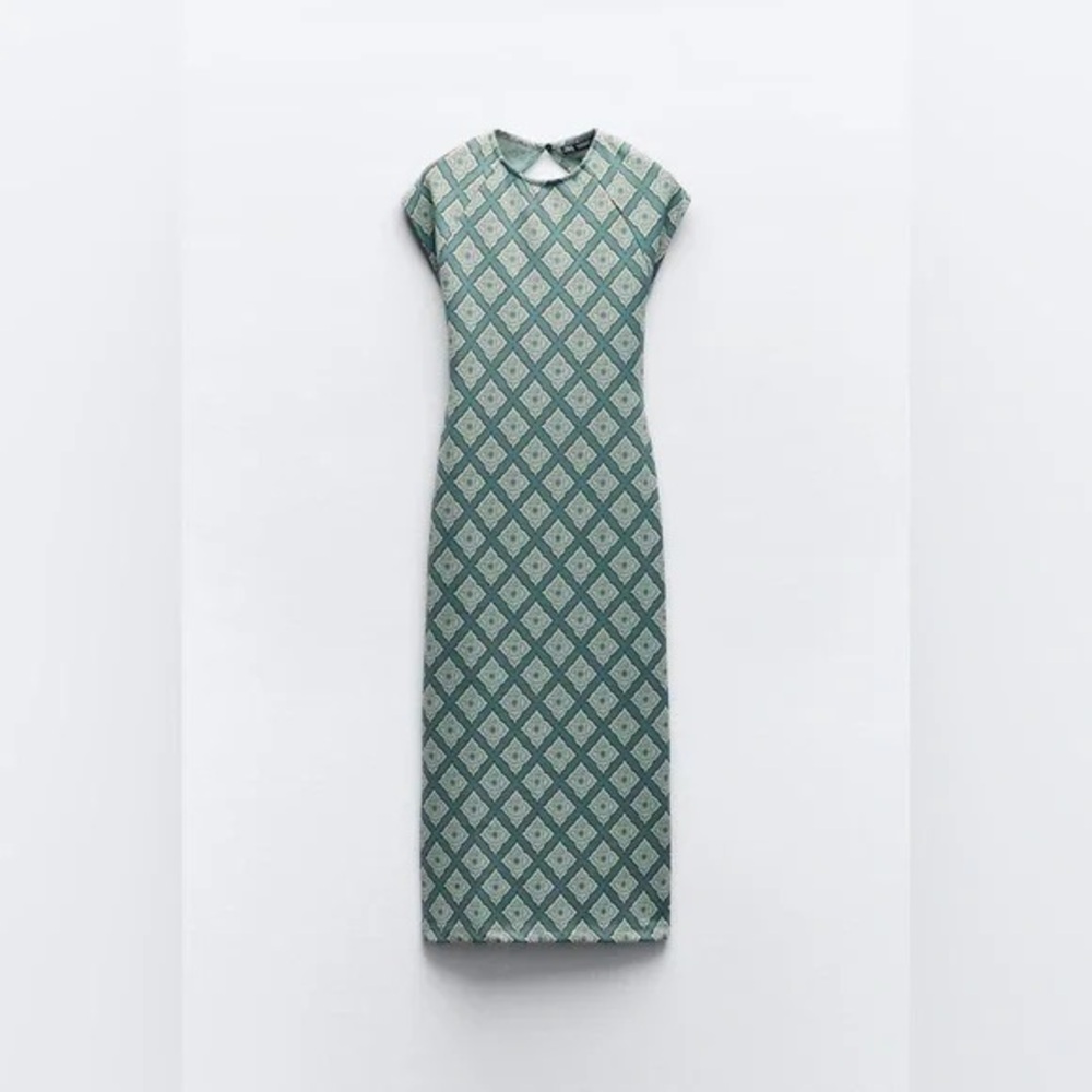 ZARA | FITTED JACQUARD DRESS GREENS VARIOUS SIZES AVAILABLE - Picture 3 of 7